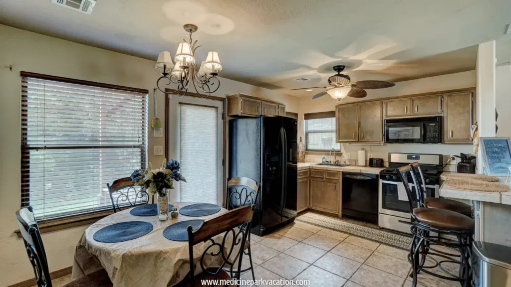 Interior view of a Medicine Park cabin rental with modern amenities